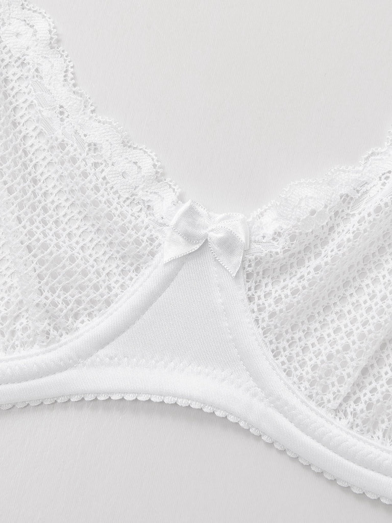 Unlined See Through 1/2 Cup Mesh Demi Shelf Underwired Bra White - WingsLove