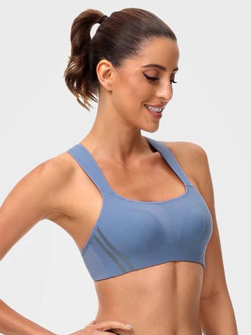 Wirefree Reflective Stripe Bras Plus Size White/Black/Blue - WingsLove