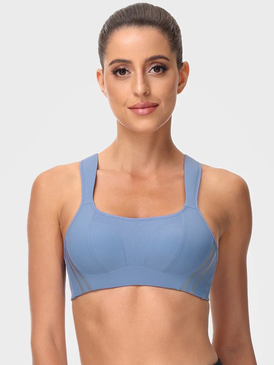 Wirefree Reflective Stripe Bras Plus Size White/Black/Blue - WingsLove