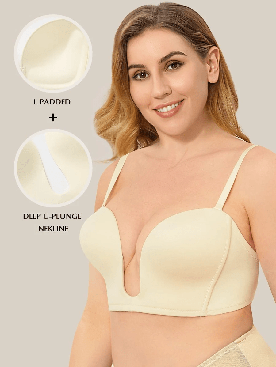 Strapless Bra Push Up Plunge Wireless Padded Multiway Contour Ivory White
