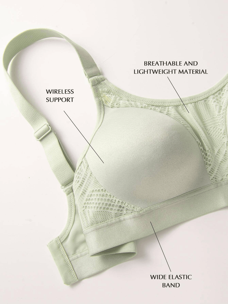 Wireless Full Coverage Workout Bra No Padded Plus Size Cross Back Exercise Sports Bra Green - WingsLove