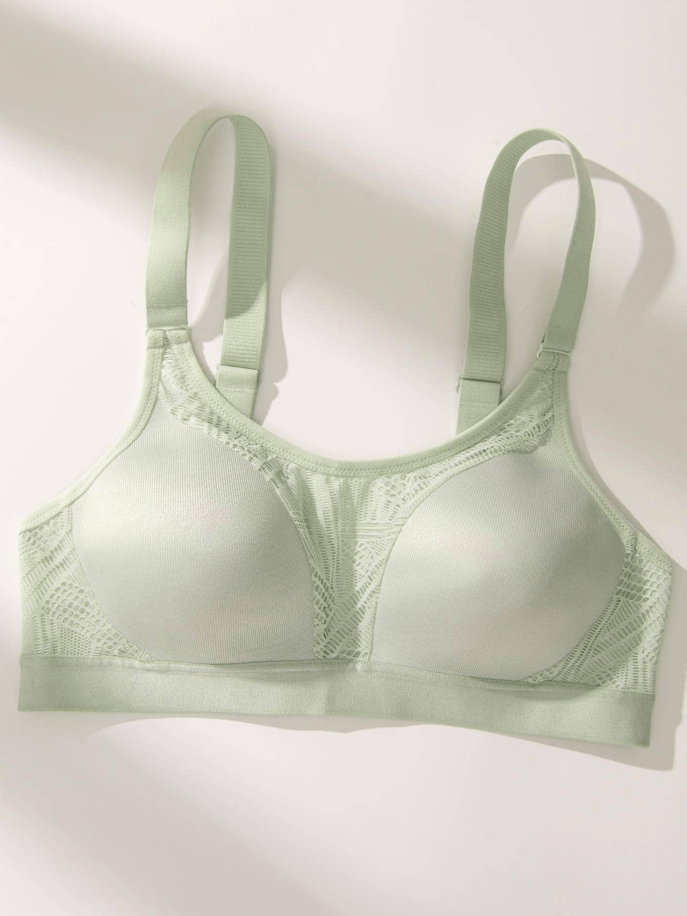 Wireless Full Coverage Workout Bra No Padded Plus Size Cross Back Exercise Sports Bra Green - WingsLove