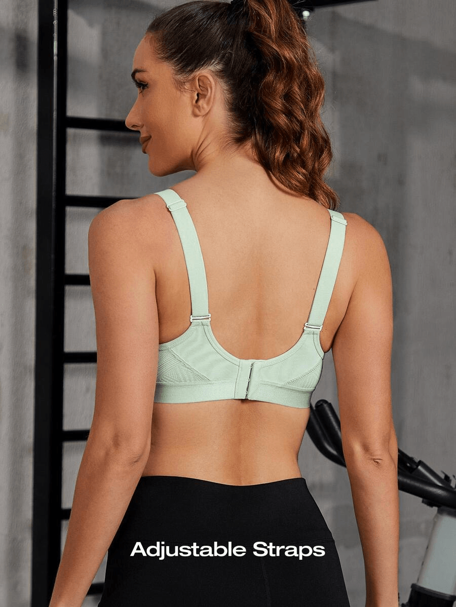 Wireless Full Coverage Workout Bra No Padded Plus Size Cross Back Exercise Sports Bra Green - WingsLove