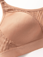 Wireless Full Coverage Workout Bra No Padded Plus Size Cross Back Exercise Sports Bra Milk Coffee - WingsLove