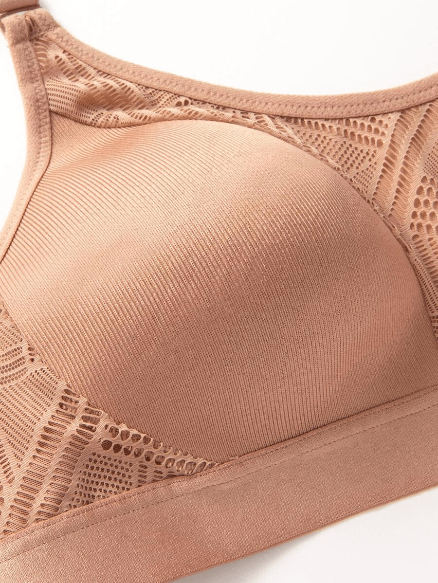 Wireless Full Coverage Workout Bra No Padded Plus Size Cross Back Exercise Sports Bra Milk Coffee - WingsLove