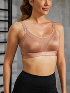Wireless Full Coverage Workout Bra No Padded Plus Size Cross Back Exercise Sports Bra Milk Coffee - WingsLove