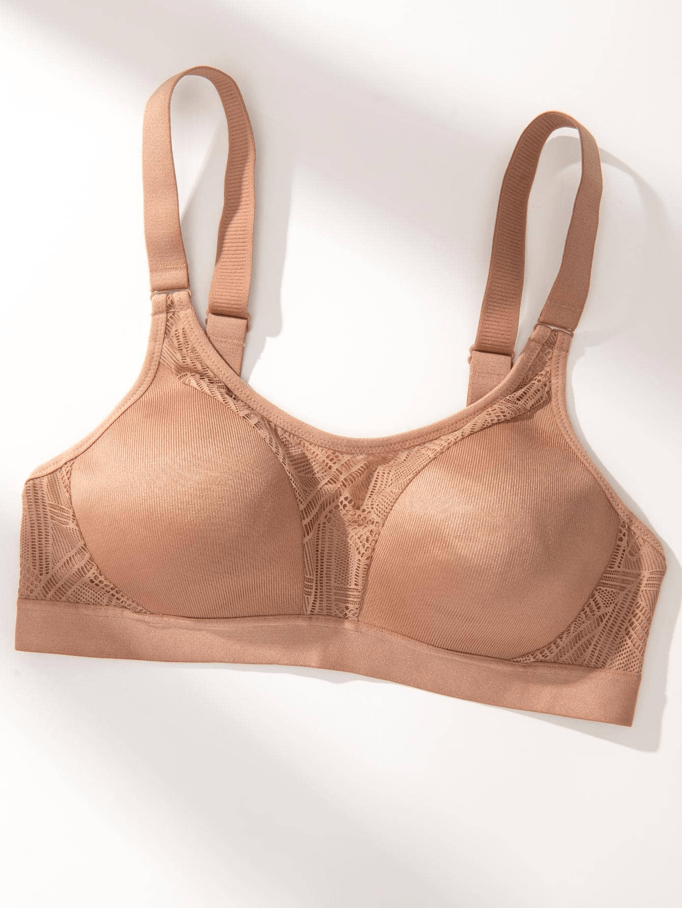 Wireless Full Coverage Workout Bra No Padded Plus Size Cross Back Exercise Sports Bra Milk Coffee - WingsLove