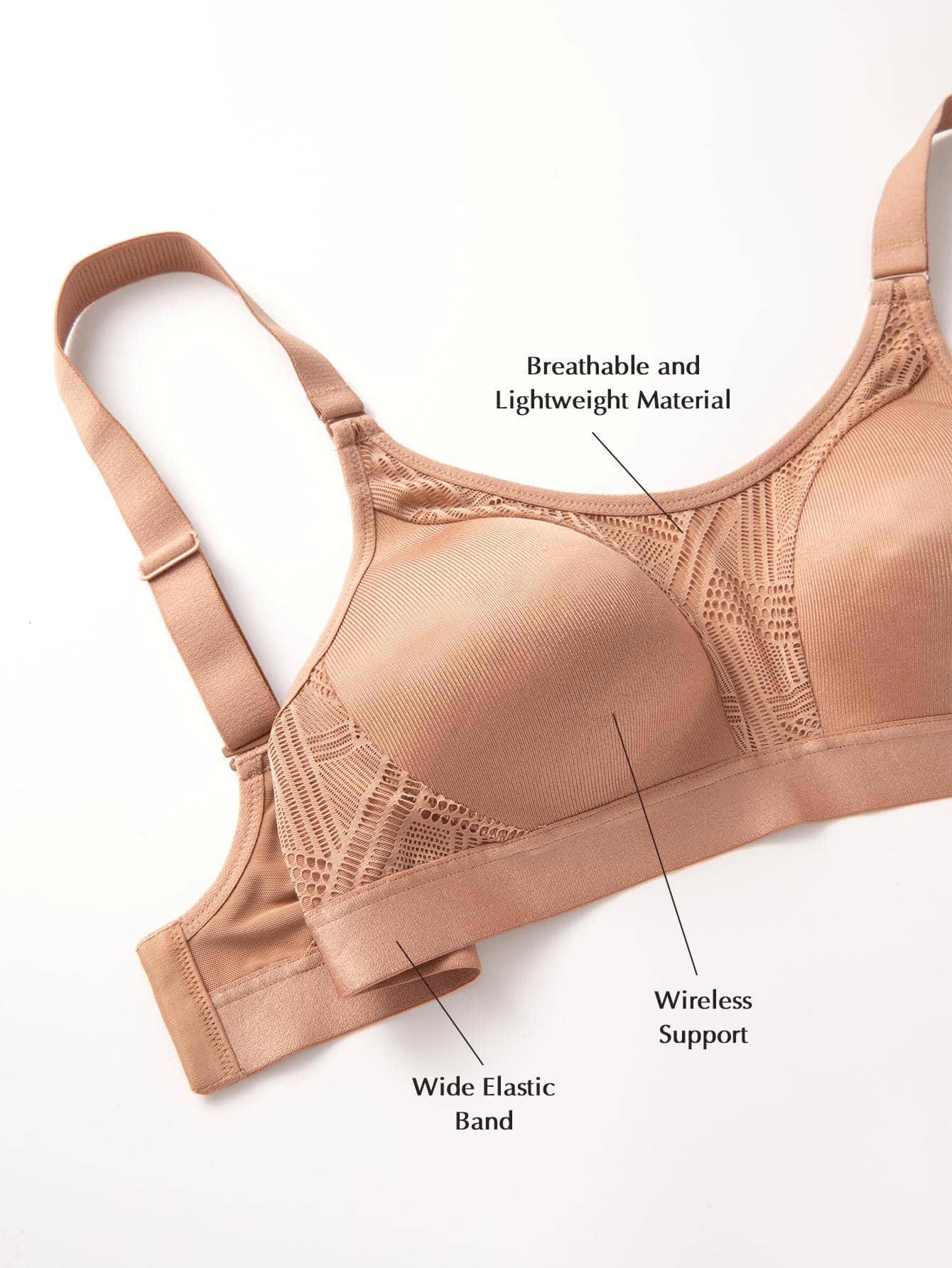 Wireless Full Coverage Workout Bra No Padded Plus Size Cross Back Exercise Sports Bra Milk Coffee - WingsLove