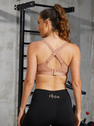 Wireless Full Coverage Workout Bra No Padded Plus Size Cross Back Exercise Sports Bra Milk Coffee - WingsLove
