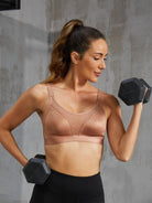 Wireless Full Coverage Workout Bra No Padded Plus Size Cross Back Exercise Sports Bra Milk Coffee - WingsLove