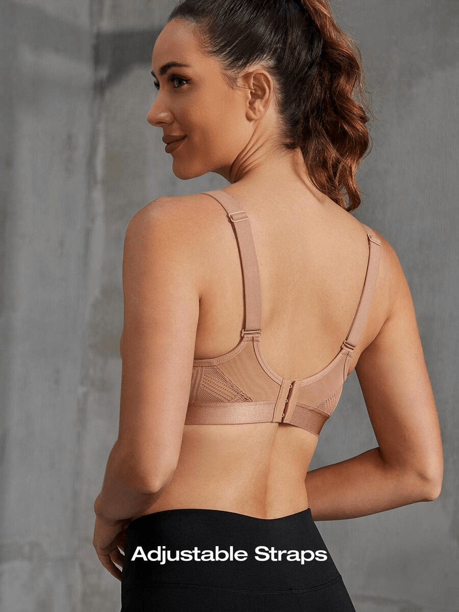 Wireless Full Coverage Workout Bra No Padded Plus Size Cross Back Exercise Sports Bra Milk Coffee - WingsLove