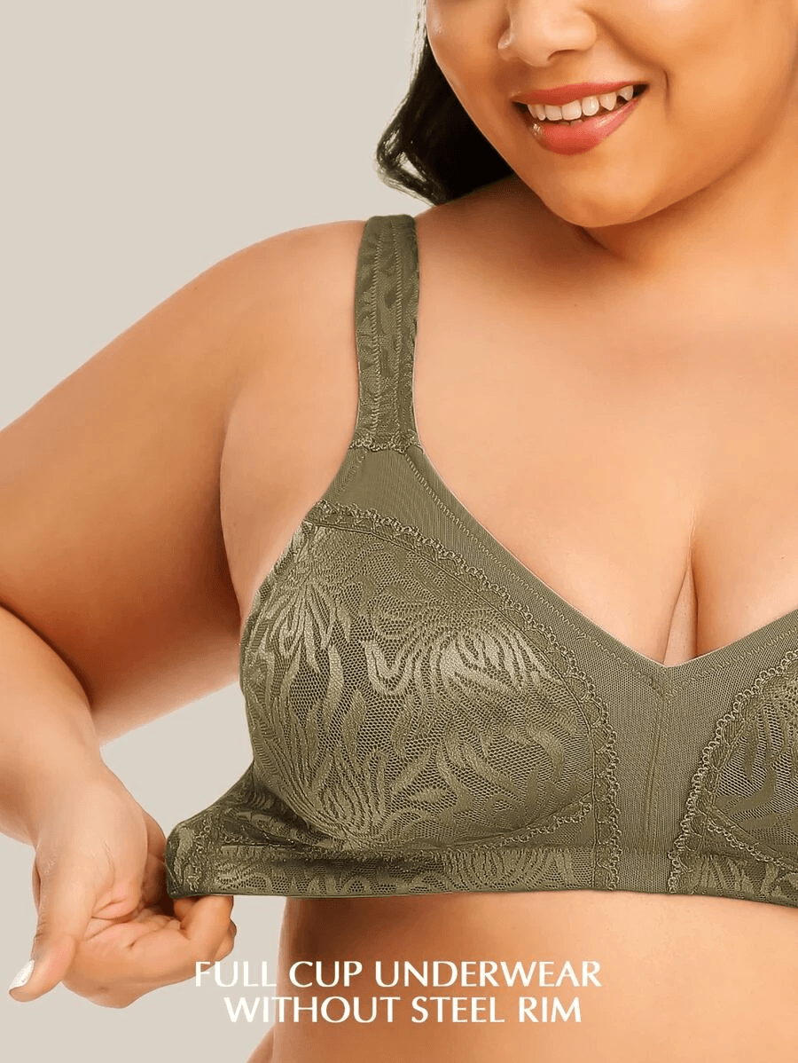  Womens Plus Size Full Coverage Underwire Unlined Minimizer Lace  Bra Light Brown 42B