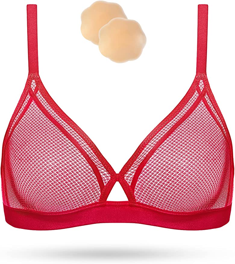 Gorgeous Dd+ Ellie Sheer Lace Plunge Bra in Red
